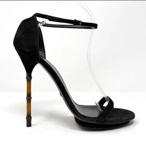 Collector Gucci Bamboo Heel Black Ankle Strap Stilettos